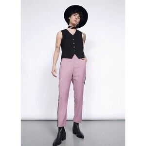 Wildfang Women’s Slim Ankle Tuxedo Trousers Mauve with Black Stripe